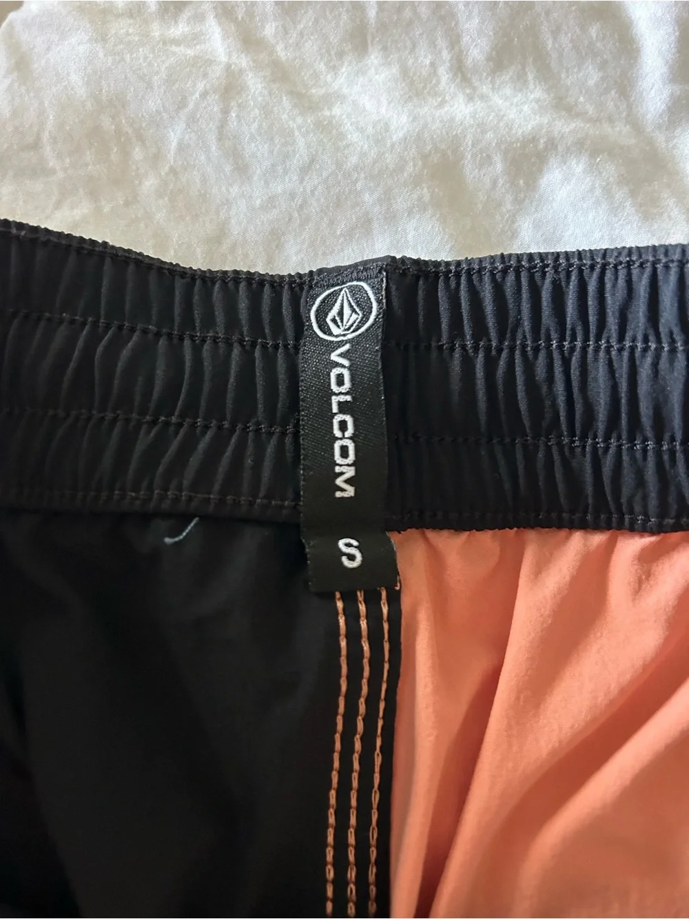 Volcom Black Board Shorts with Coral Rear Panel